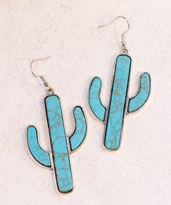 Turquoise Silver Cactus Earrings