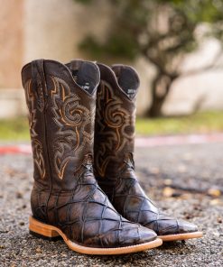 Monarch: Men Print Pirarucu Brown Square Toe Western Boots