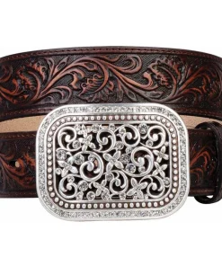 Ladies Brown Embossed Leather Belt A10006957