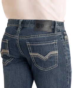 Rock & Roll: Medium Vintage Grey Leather Embroidery Slim Fit Revolver Straight Stretch Jeans