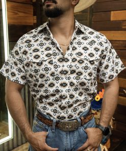 Rodeo UPF 50+ Black/Tan White Aztec Print SS Shirt