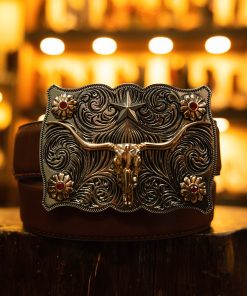 Gold Longhorn Skull Silver Buckle