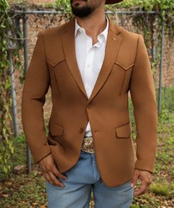 Platini: Men's Camel Western Faux-Suede Blazer
