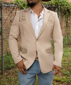 Platini: Mens Beige Embroidery Blazer