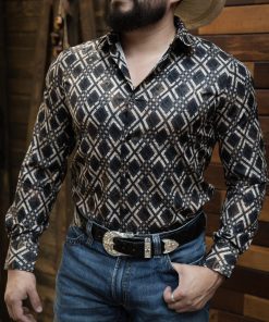 Platini: Black Diamond Print Long Sleeve Shirt