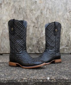 Monarch: Crocodile Hornback Print Black Boots