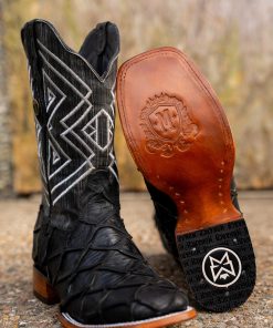 Monarch: Men Print Rustic Pirarucu Black Square Toe Boots