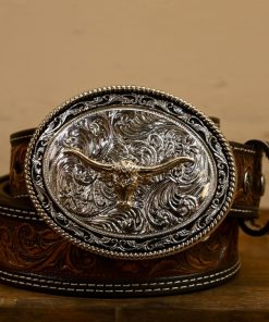 Oval Longhorn Silver Buckle