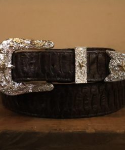 Men’s Brown Python Print Belt 3 Piece Silver Buckle