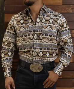 Rodeo Brown Aztec Print Long Sleeve Shirt