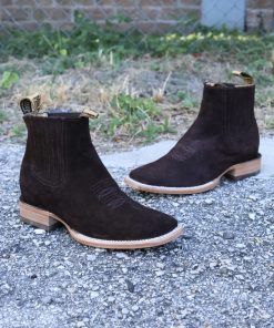 Monarch: Men Stitch Roughout Brown Square Toe Ankle Boot