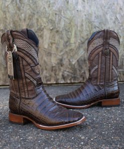 Monarch: Men Print Crocodile Brown Square Toe Boots